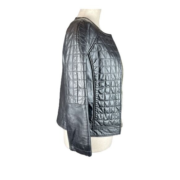 Asos Women's Black Genuine 100% Leather Quilted Jacket 4 Zipper Cuffs - Picture 3 of 9